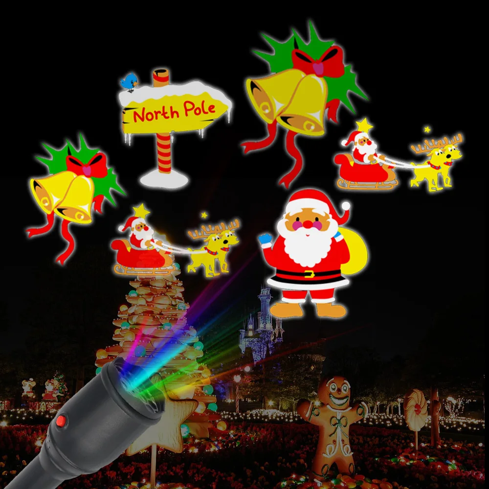 

12 Pattern Christmas Outdoor Flashlight Projector LED Light Landscape Xmas Halloween Party Tripod LED Lamp Card Pattern Light
