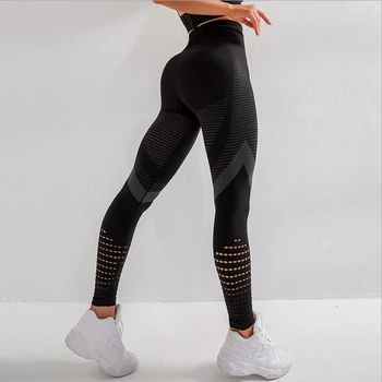 High Waist Fitness Gym Leggings Women Seamless Energy Tights Workout Running Activewear Yoga Pants Hollow Sport Trainning Wear 2