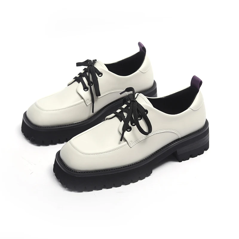 Preppy Style Women's Shoes Retro Flats Spring Female Loafers Thick Heels Platform Square Toe