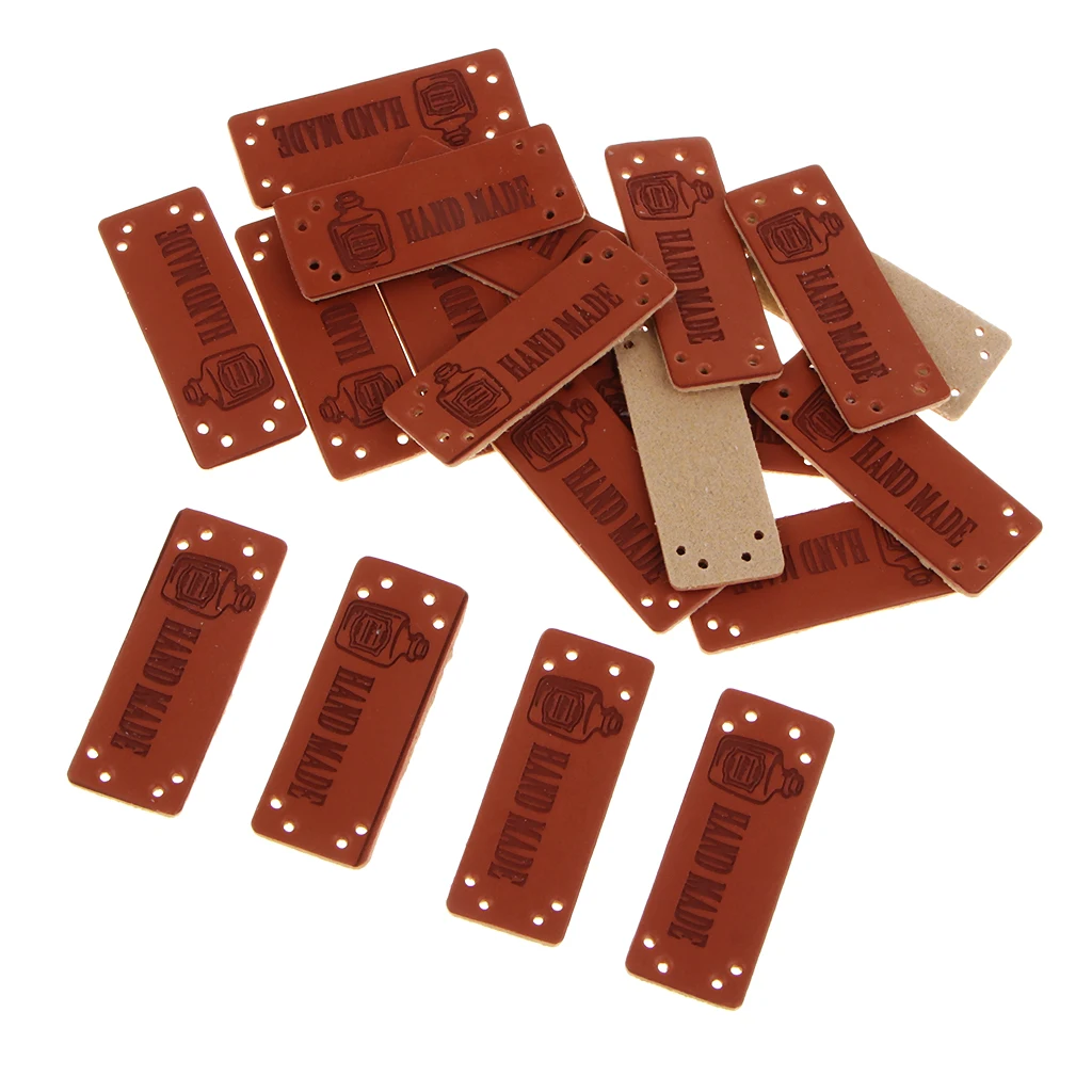 20Pcs/Pack Leather Handmade Label Tags for DIY Sew Clothes Craft Embellishment Knit DIY Patches Bags Leather Label Sewing Craft 