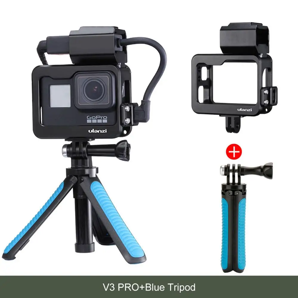 Ulanzi V3 Pro металлический чехол для камеры Vlog с задней крышкой для крепления холодного башмака 3,5 мм адаптер для микрофона для Gopro 7/6/5 - Цвет: Черный цвет
