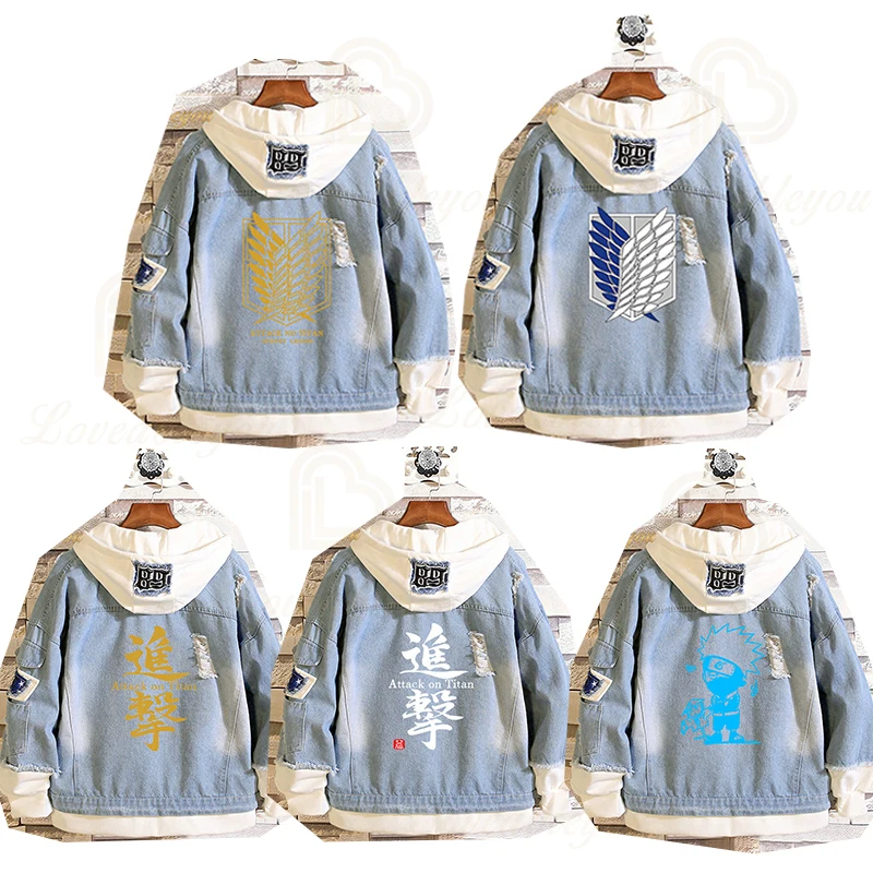 

Hot Sale New Attack on Titan Jeans Jacket Scout Regiment Cosplay Denim Jacket Autumn Winter Hooded Casual Sweatshirt Coat Top