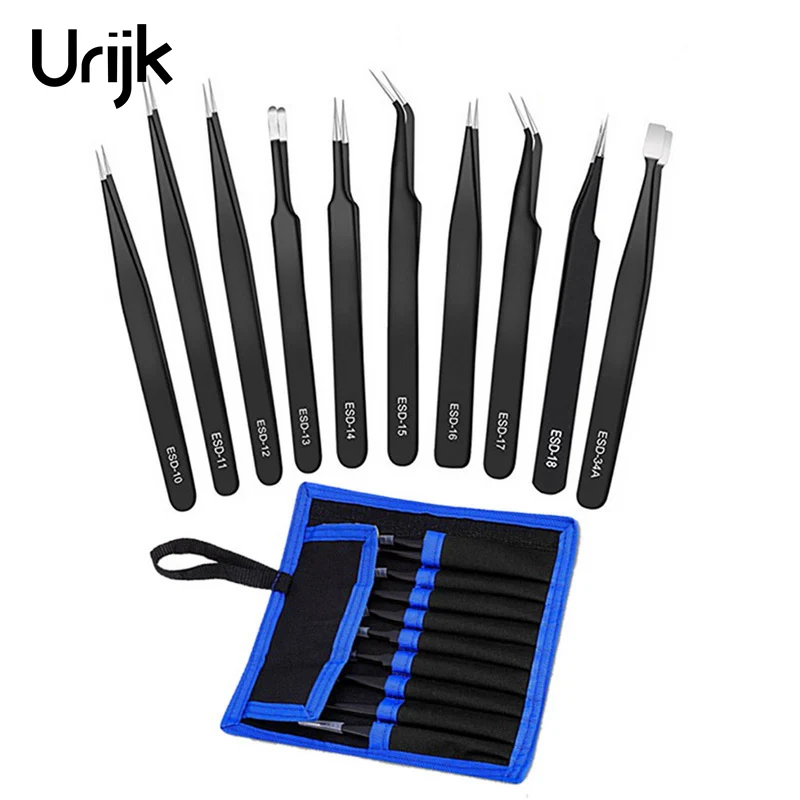 

6/10Pcs Tweezers Tools Kit ESD Precision Antistatic Tip Curved Straight Stainless Steel Tweezers Nipper Repair Tool New
