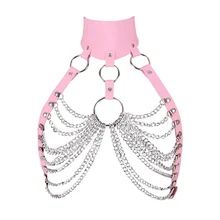 Готическая клетка жгут кожа розовый Кубок Топ цепь панк ремень Связывание Сексуальное белье регулируемый подвязки ремни размера плюс фестивальный рейв