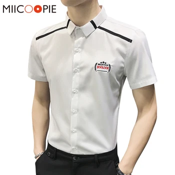 

British Style Embroidery Brand Men Shirt Large Size S-5XL Slim Design Short Sleeve Chemise Homme Business Work Solid Mens Shirts