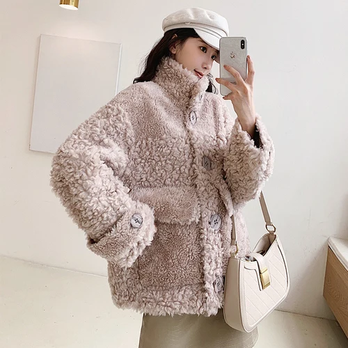 tcyeek Sheep Shearling Real Fur Coat Winter Jacket Women Wool Coats and Jackets Women Clothes Korean Long Jacket W2135 - Цвет: Oufen