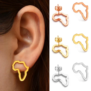 Anniyo Mini Africa Map Stud Earrings Silver Color/Gold Color African Earrings Small Ornaments Traditional Ethnic Gifts #148121