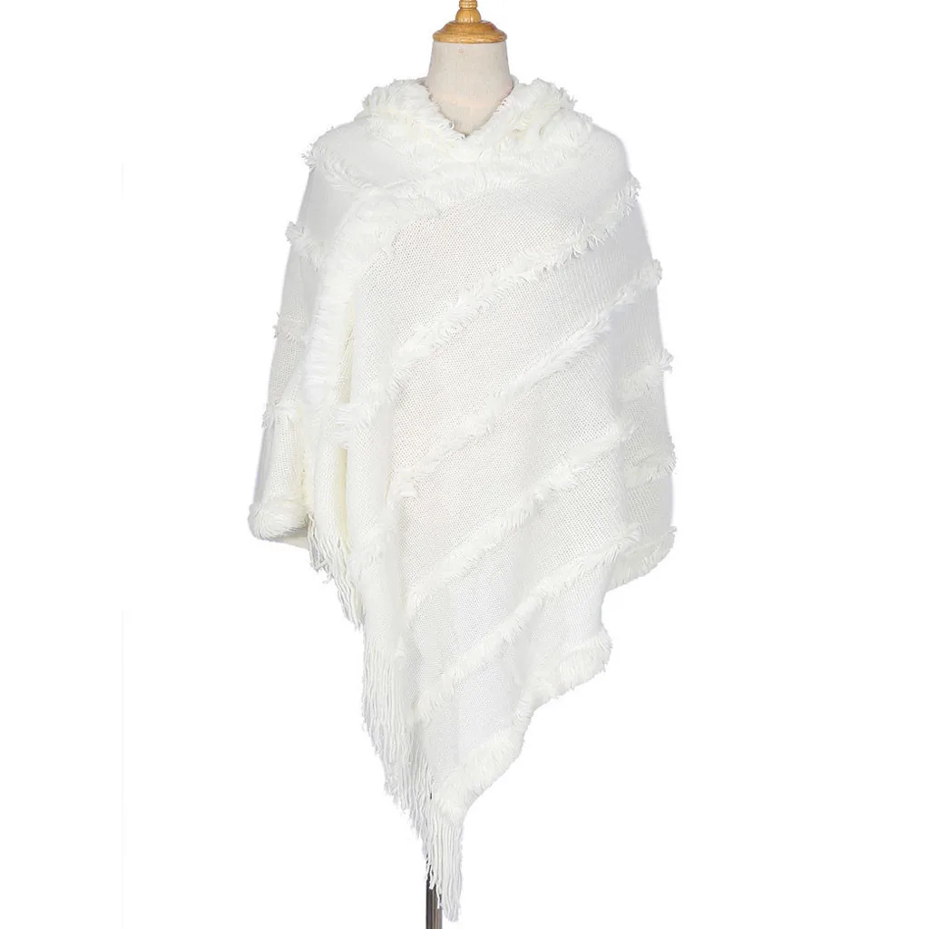 Feitong зимний женский зимний теплый шарф, однотонный мягкий шарф с капюшоном, шарф с бахромой, вязаный шарф, дизайнерский шарф 107 - Цвет: White