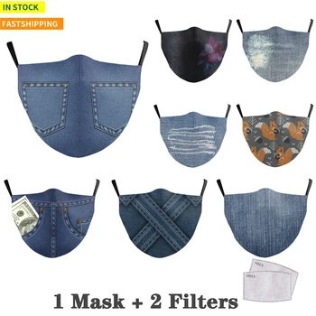 

PM2.5 Face Mask Unisex Jeans Print Mask Fashion Filter Washable Fabric Mask Reusable Washable Anti-dust Mouth Adult Mask