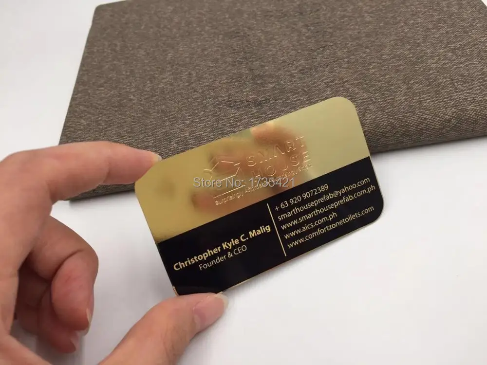 Бесплатный образец металлическая Золотая черная металлические визитки с индивидуальным дизайном