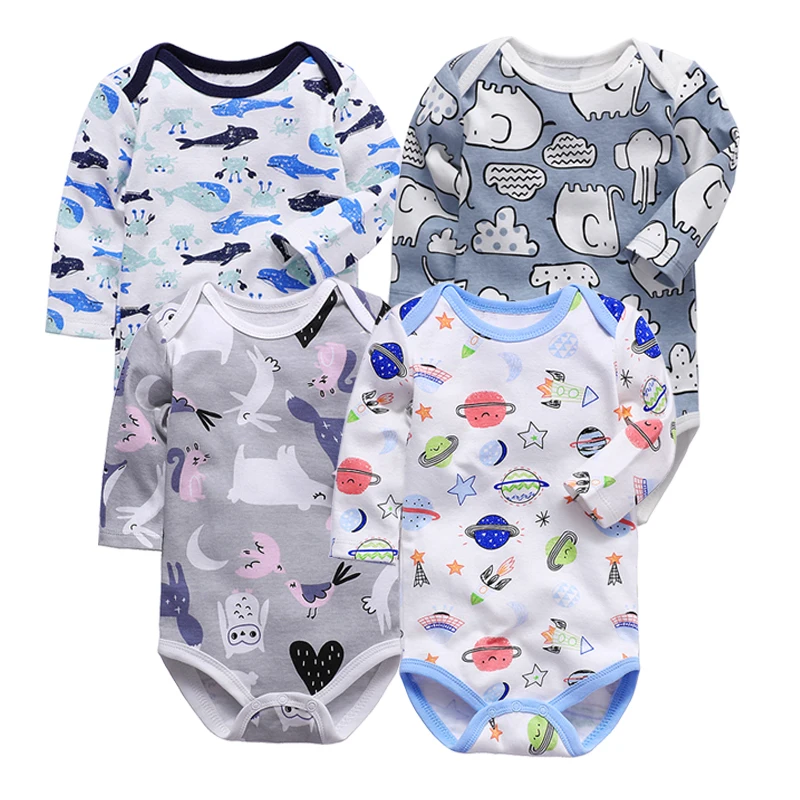 Боди для новорожденных; одежда для малышей; bebes; хлопковая одежда с длинными рукавами и принтом для младенцев; 4 шт./лот; 0-24 месяца - Цвет: 1