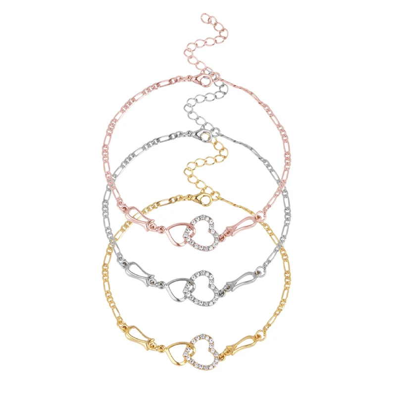 Doreen Box Anklet Heart Cubic Zirconia Gold Silver Color On Foot Ankle Bracelets For Fashion Women Leg Jewelry 25cm Long, 1 PC