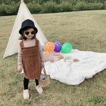 Вельветовые однотонные повседневные платья с большим карманом и поясом для девочек; сезон осень-зима; Новинка; жилет с подкладкой; короткое платье