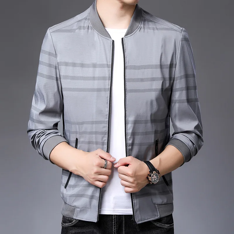 

2019 Autumn New Style MEN'S Jacket Middle-aged Stripes Fashion Jacket for Men Thin Coat