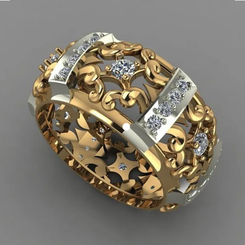 Уникальный стиль Кристалл Циркон Камень Кольцо женское желтое золото свадебные ювелирные изделия обещают обручальные кольца для влюбленных женщин