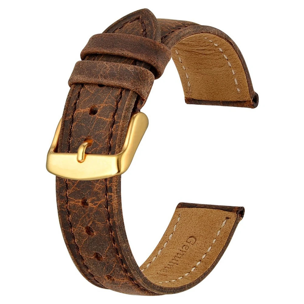 Anbeer роскошный ремешок для часов 18 мм 20 мм 22 мм Crazy Horse кожаный ремешок для часов Ретро Замена ремня Золотая пряжка