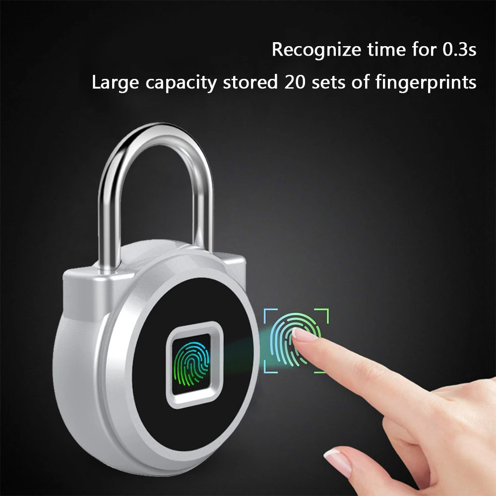 

Fingerprint Lock Smart Padlock Thumbprint Lock 20 Sets Fingerprints Keyless Anti-Theft for Locker House Door Bike Suitcase