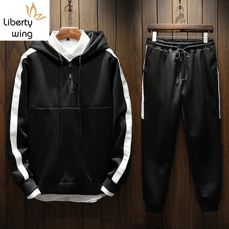 

New Mens Workout Suits Male Hooded Sweatshirts Pullover Joggers Sweatpants Tracksuit Fitness 2 Pcs Conjunto Masculino Set M-5XL