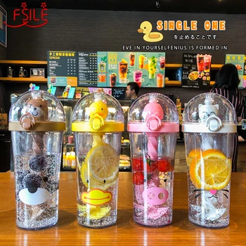

New Hot Creative Plastic Straw Water Bottle Cute Animal Drinking Cup Portable Large Capacity for Student Adult Kids Mixing Cups