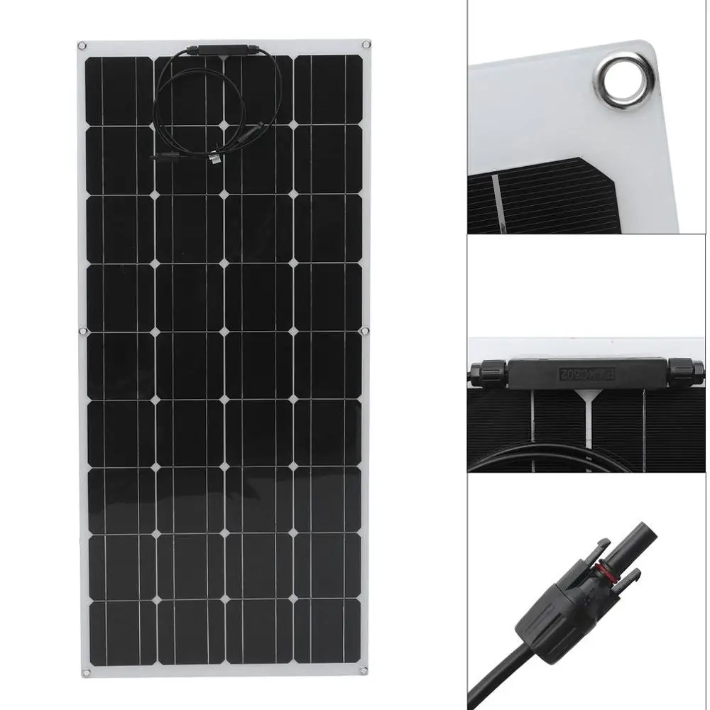

FR 2Pcs/Set 130W Monocrystalline Flexible Solar Panel Module Installation Kit Outdoor Solar Charging Device Solar Power System