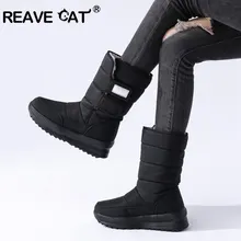 REAVE KAT Plus size 36-41New snowboots vrouwen dikke vacht warm mid kuit laarzen platform schoenen dames katoen waterdicht winter laarzen(China)