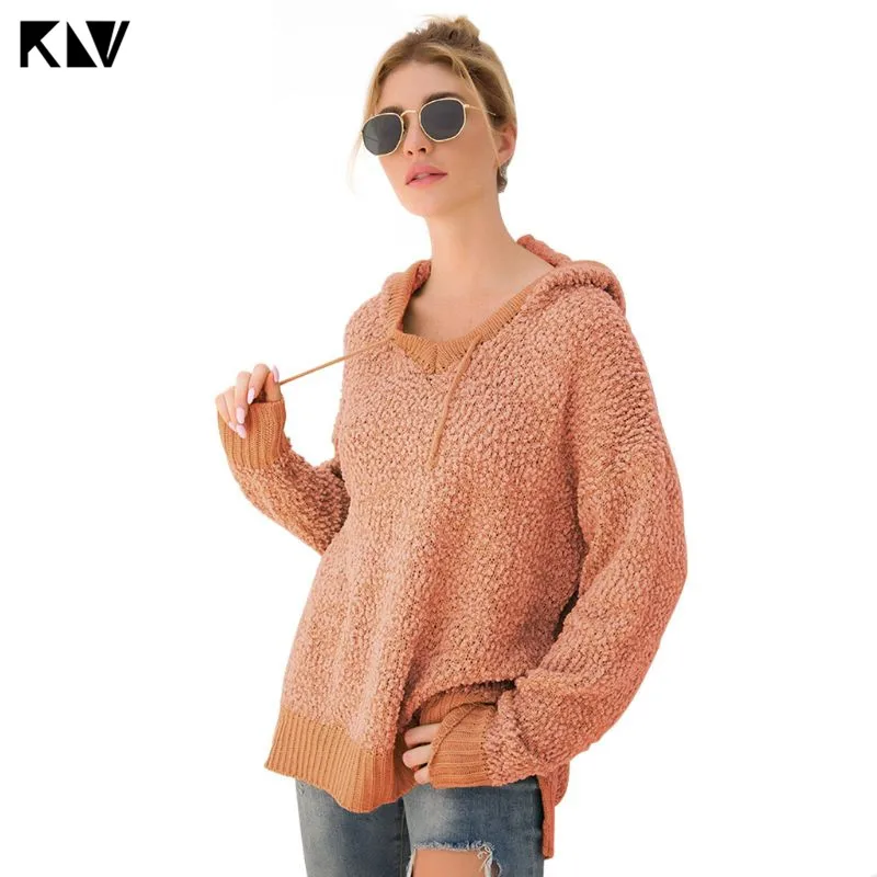 Light pink Женские толстовки с капюшоном с длинными рукавами и завязками; Пушистый Плюшевый Повседневный Свободный пуловер; топы; трикотажная Высокая Асимметричная Толстовка - Цвет: Light pink