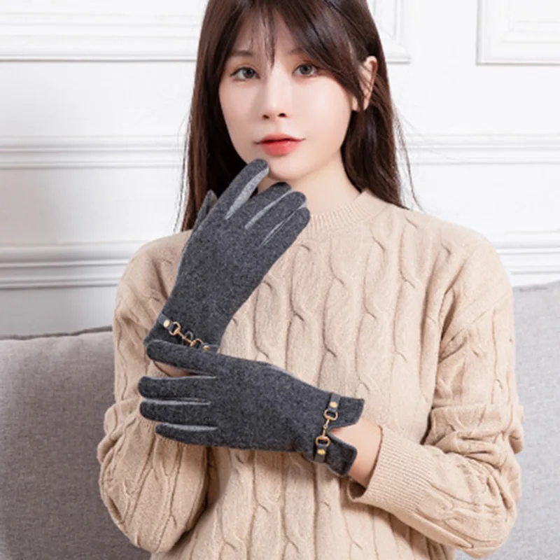 

Fashion Chain Women Wool Velvet thicken Cycling Touch Screen Mitten Winter Warm Cashmere Embroidery Windproof Driving Glove L29L
