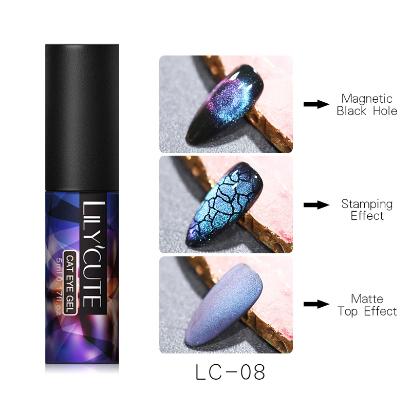 LILYCUTE 9D Galaxy кошачий глаз Магнитный Гель-лак для ногтей Auroras ногтей матовый градиентный стойкий замачиваемый УФ-Гель-лак - Цвет: LC 08