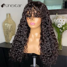 Aliexpress - Unextar 180 Density Remy  Brazilian Natural Color Jerry Curly Wigs Human Hair Wigs With Bangs Full Machine Made Wig  For Women