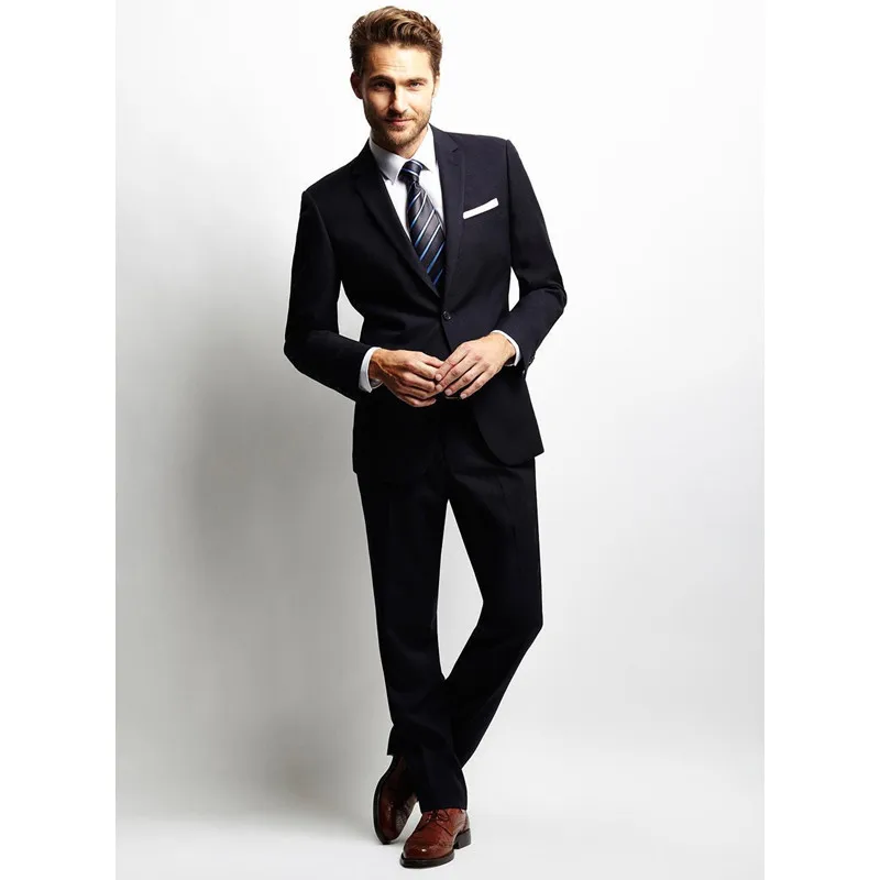 

Custom Made Wool Blended Black 2Pcs Formal occasions Men's Suits Custom Made Groom Tuxedos Men Suits (Jacket+Pants) W306