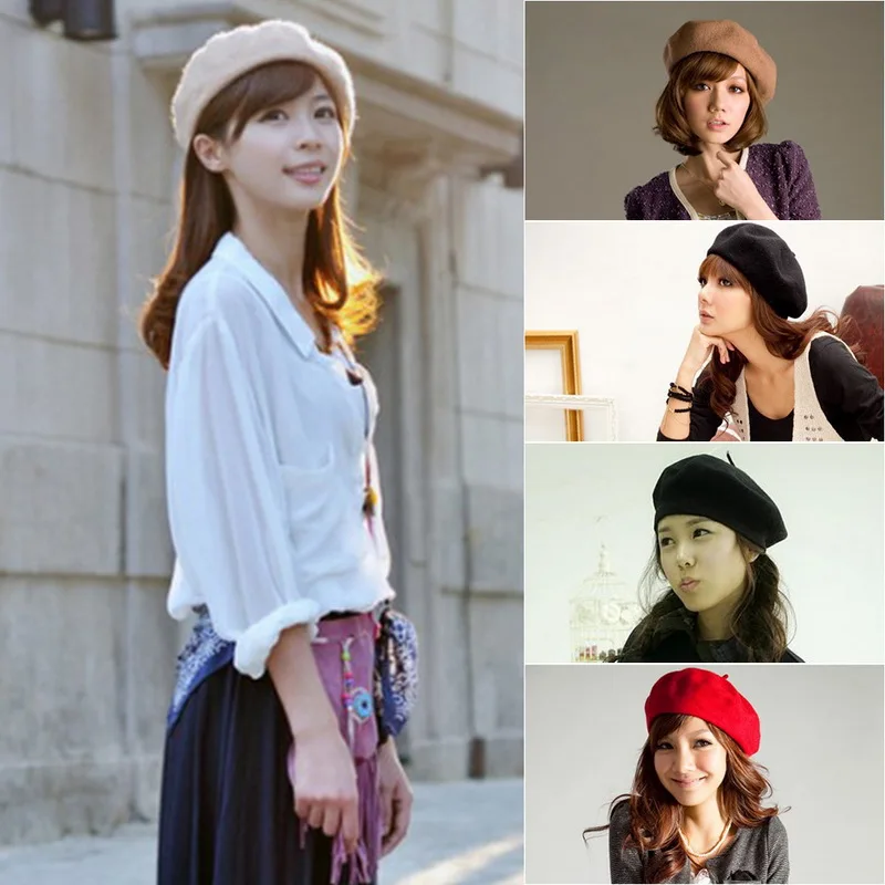 

Warm Winter Female Street Cap Hat Women's Girl's Beret Solid Color Female French Boinas De Mujer Painter Hat Lady Vintage Caps