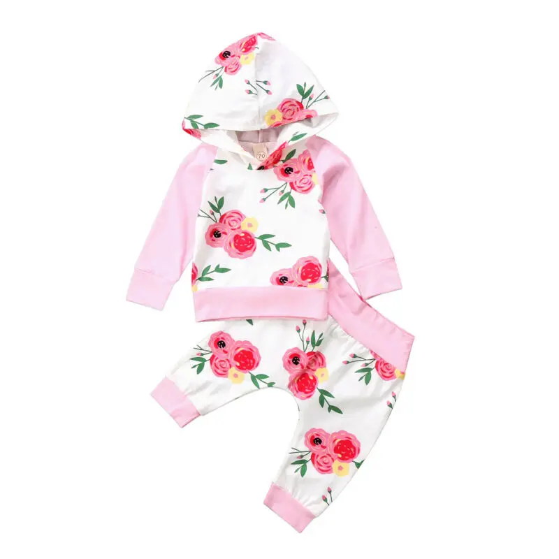  Newborn clothes Infant Baby Boy Girl Winter Clothing Kids Hoodie Floral T-shirt Top+Long Pants Legg