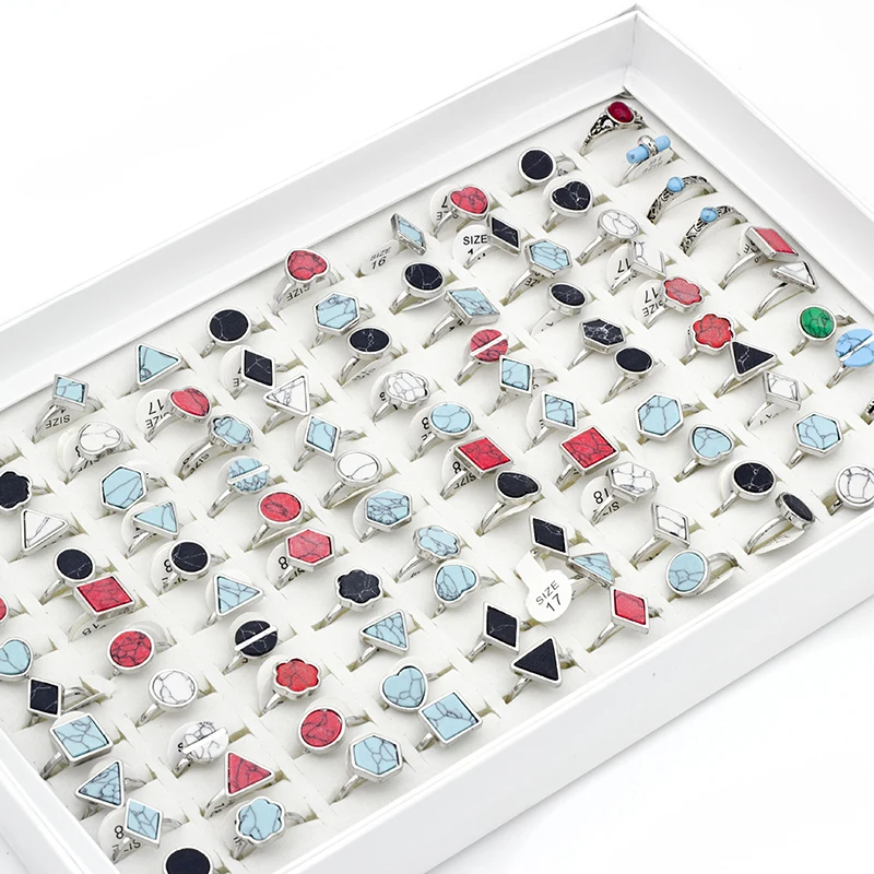 20 Pcs/Lot New Geometric Shape Mix Natural Stone Rings Women's Ring Fashion Jewelry Bague