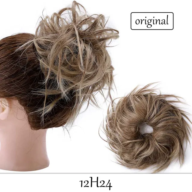 HAIRRO 80g Straight Donut Chignon Hairpieces Synthetic Ombre Elastic Updo Chignon Fluffy Messy Scrunchies Hair Bun For Women 12H24-45g