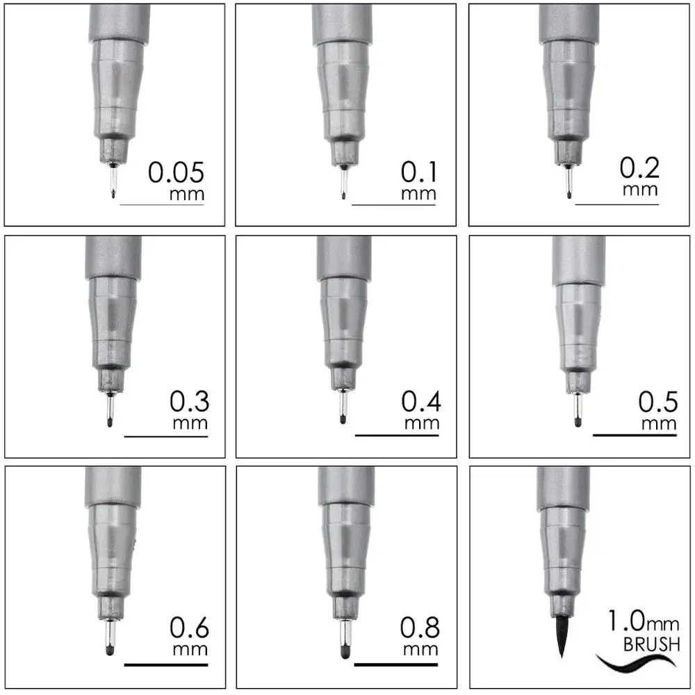 1pcs Fine Point Black Pigment Liner Brush Pen Waterproof Archival Ink Micro Art Marker pens for Drawing Paint Sketch design F986 5