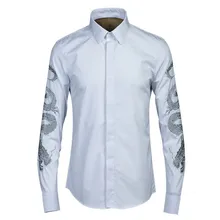 Брендовые мужские приталенные рубашки для свадебного платья с вышивкой дракона, формальные деловые мужские офисные рубашки с длинными рукавами, весенние топы большого размера