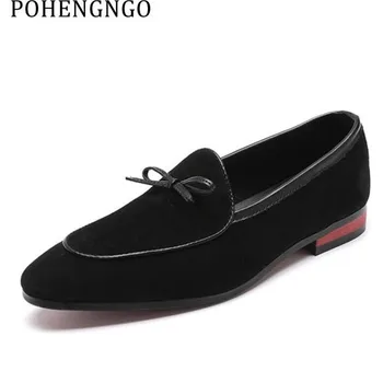 

British Men Slip-On Shoes Fashion Suede leisure Pointed Toe Shoes Men Bow Tie Loafers Formal Business Men's Casual Footwear