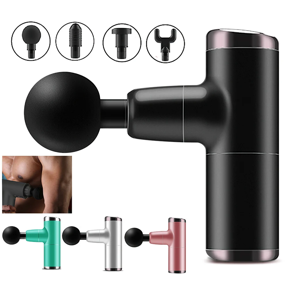 DIOZO-Mini pistola Fascia para alivio del dolor, dispositivo de vibración de tejido profundo, 4 cabezales de masaje reemplazables, masajeador corporal Usb