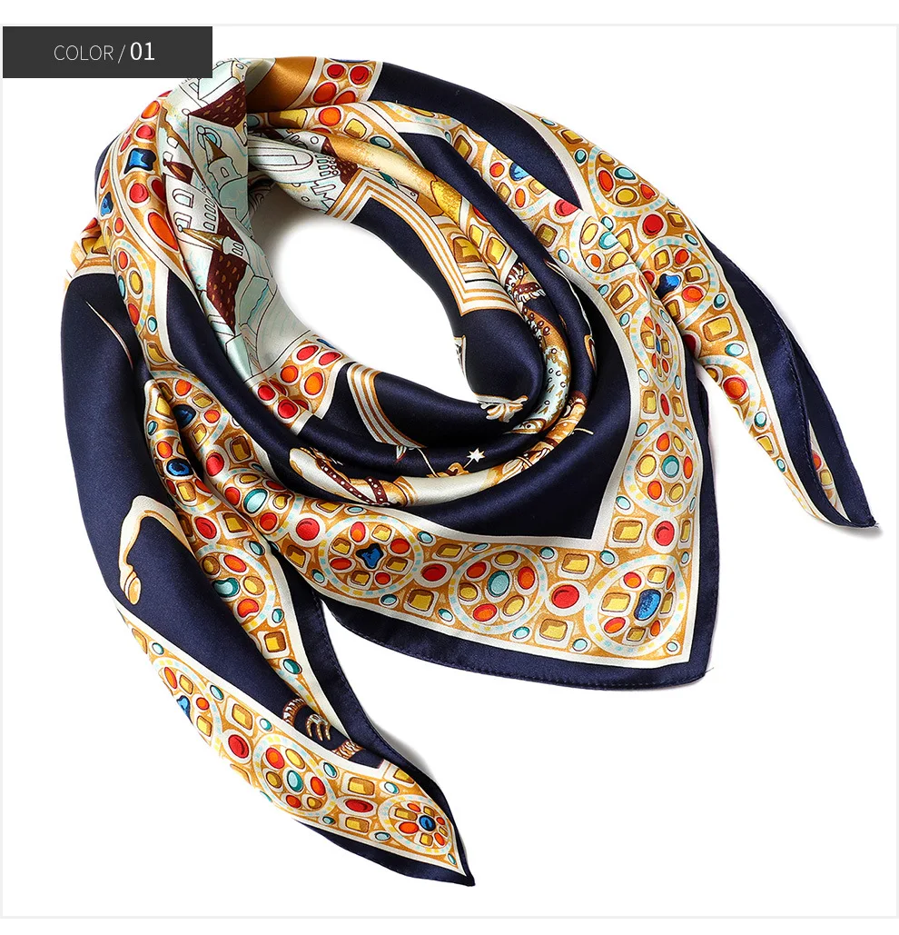 Женский большой квадратный шарф, высококлассный Восточный шелковый шарф, шелковый шарф с принтом для женщин, 88*88 см