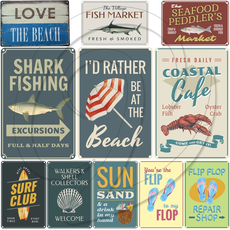 

Fish Market Tin Sign Metal Plaques Home Tavern Kitchen Barber Shop Restaurant Decor