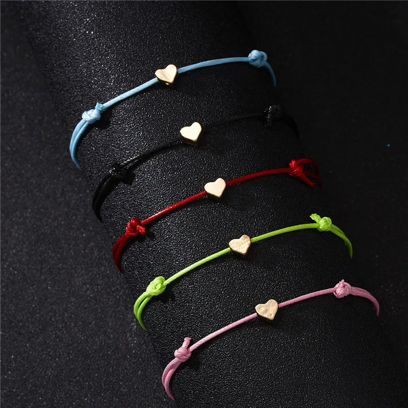 

Romantic 1 Piece Adjustable Gold Color Heart Simple Thread String Bracelet for Women Men Handmade Red Thread Rope Jewelry