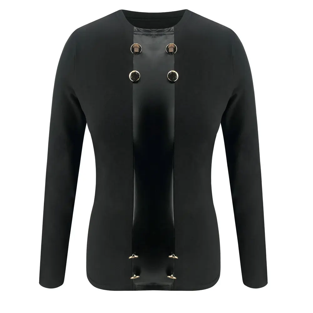 Черная блузка, рубашки, элегантные женские топы и блузки из искусственной кожи, женские топы на пуговицах, сексуальные рубашки с длинным рукавом, женская одежда Blusa