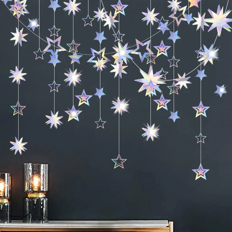 Striscioni Stelle Oro Specchiate 4 Pezzi, Ghirlande Stelle Per Decorazioni Feste, Compleanno, Baby Shower, Matrimonio, Natale