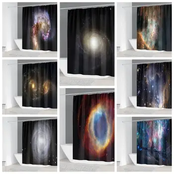 

3D Charming Universe Views Design Printing New Bathroom Waterproof Shower Curtain With 12 pcs hooks New