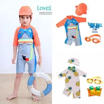 

Baby Boys Kids with Cap Pineapple Shark Beach wear Surf Suit Swimwear with Goggles Swimwear Kids UV Protection Summer Outfit