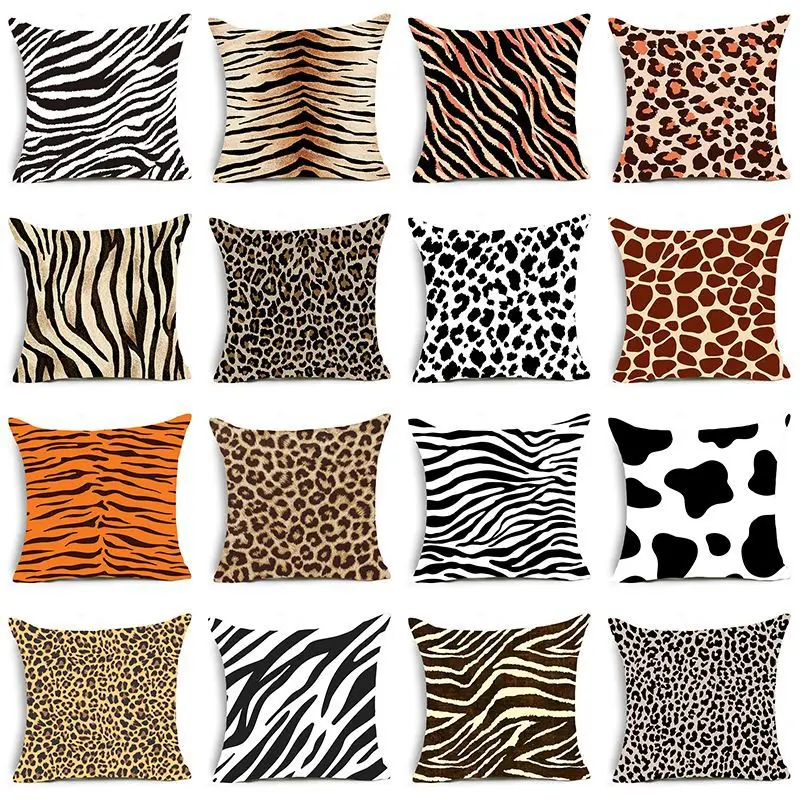 Pack 2 Animal Print Pillow Case Leopard Zebra Sofa Car Cushion Cover 45x45cm 
