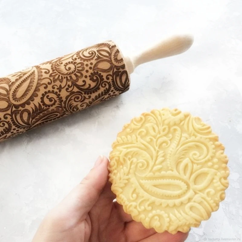 3D Christmas Rolling Pin Wooden 29 Patterns Embossed Imprinted Patterned Cookie Made Roll Pin Bakery Baking Pastry Tools