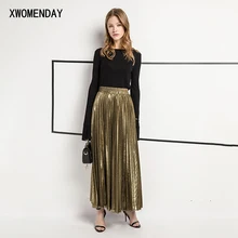 XWOMENDAY, Ретро стиль, однотонная длинная Плиссированная юбка, высокая талия, эластичная, повседневная, простая, модная, элегантная, офисная, женская, эстетичная