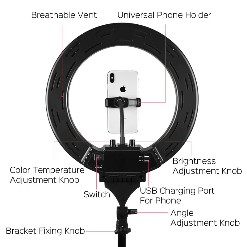 Фотостудия 14 ''светодиодный кольцевой свет приглушаемая Фотографическая лампа круглая лампа с штативом подставка для телефона клип 288 светодиодный кольцевой свет видео
