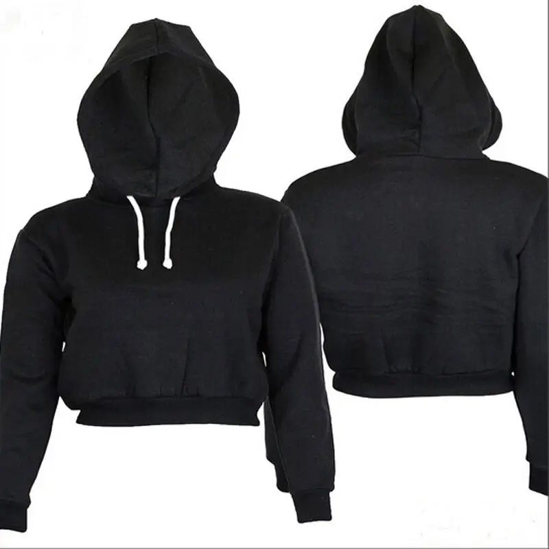 Plain Hangover Crop Top Hooded Full-Length Sleeves Women's Hoodie Sweatshirt image 4